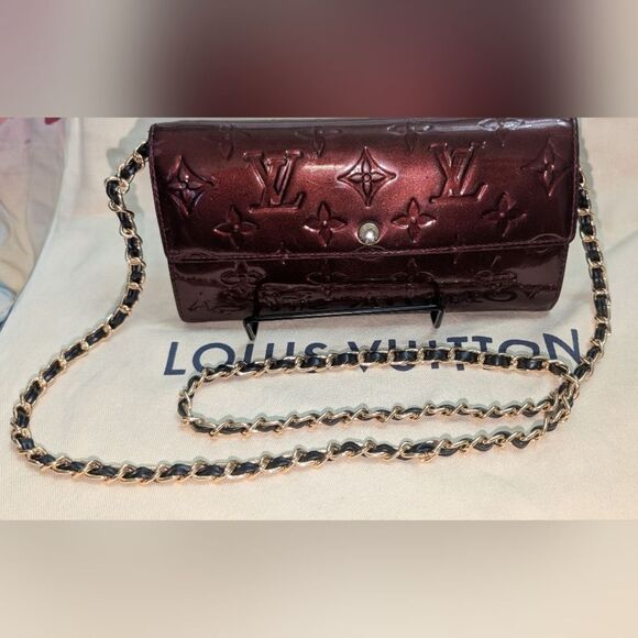 Louis Vuitton Burgundy Embossed Clutch with Chain - Picture 2 of 12